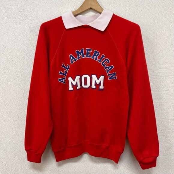VTG 90s Hanes Women's "All American Mom" Red Collared Sweater sz Medium - Picture 1 of 6